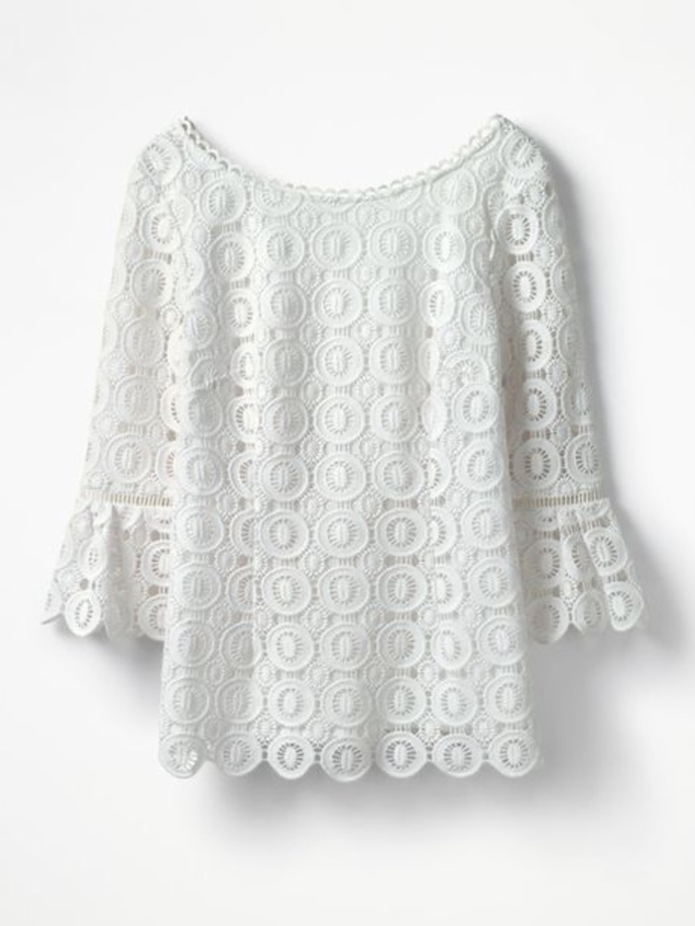 Boden White Crochet Lace Bell Sleeve Top Size US 10 / UK 14
